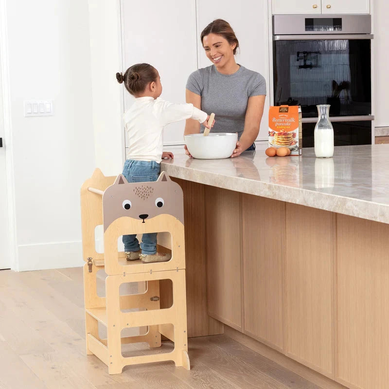 4-in-1 Montessori Toddler Tower, Step Stool & Desk Toys 