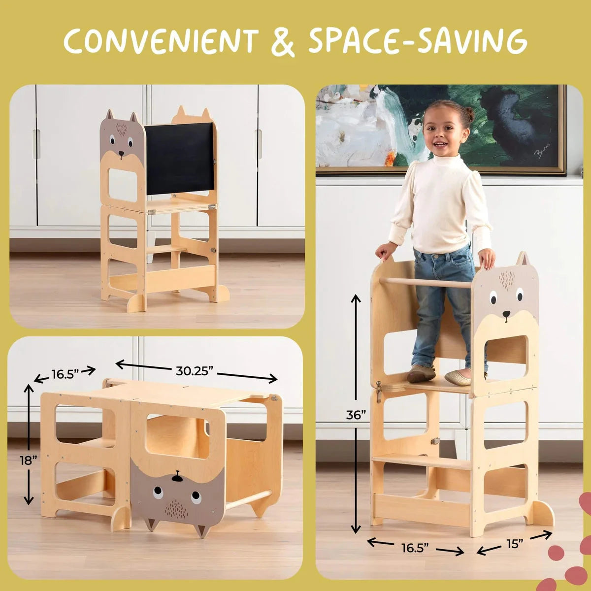 4-in-1 Montessori Toddler Tower, Step Stool & Desk Toys 