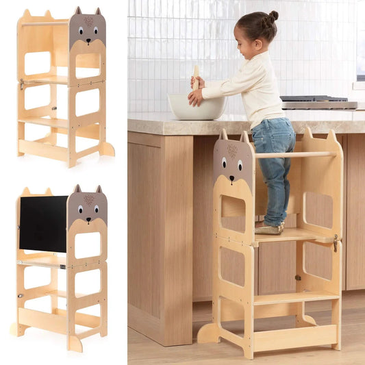 4-in-1 Montessori Toddler Tower, Step Stool & Desk Toys 