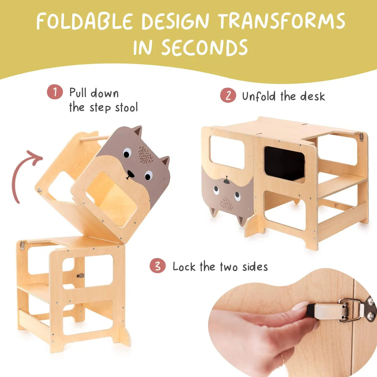 4-in-1 Montessori Toddler Tower, Step Stool & Desk Toys 