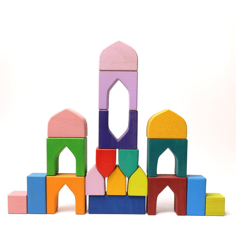 54 Pcs STAINED Arabian 1001 Nights Inspired Wooden Building Blocks Set with Tray toys 