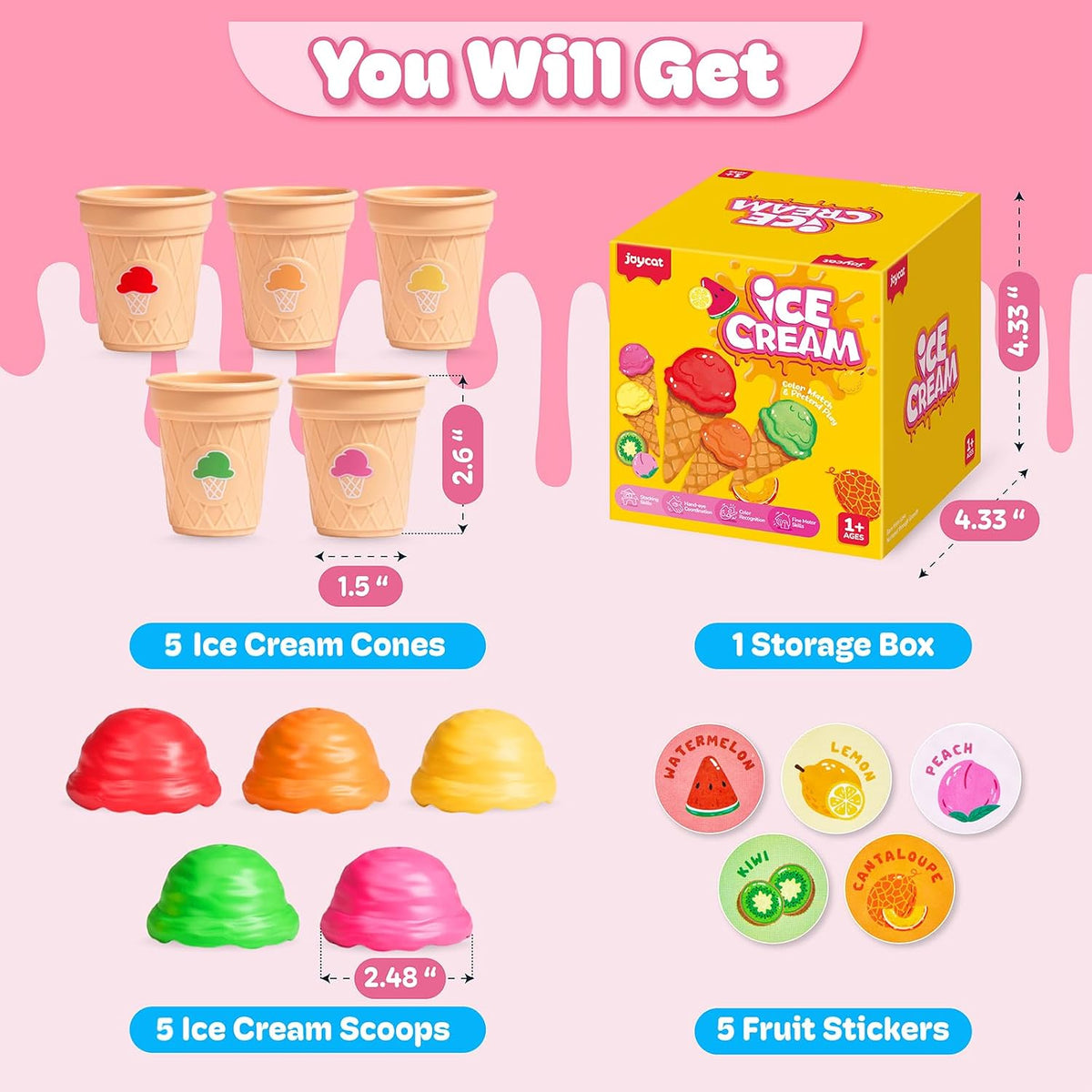 JoyCat Ice Cream Sorting and Stacking Cone Set