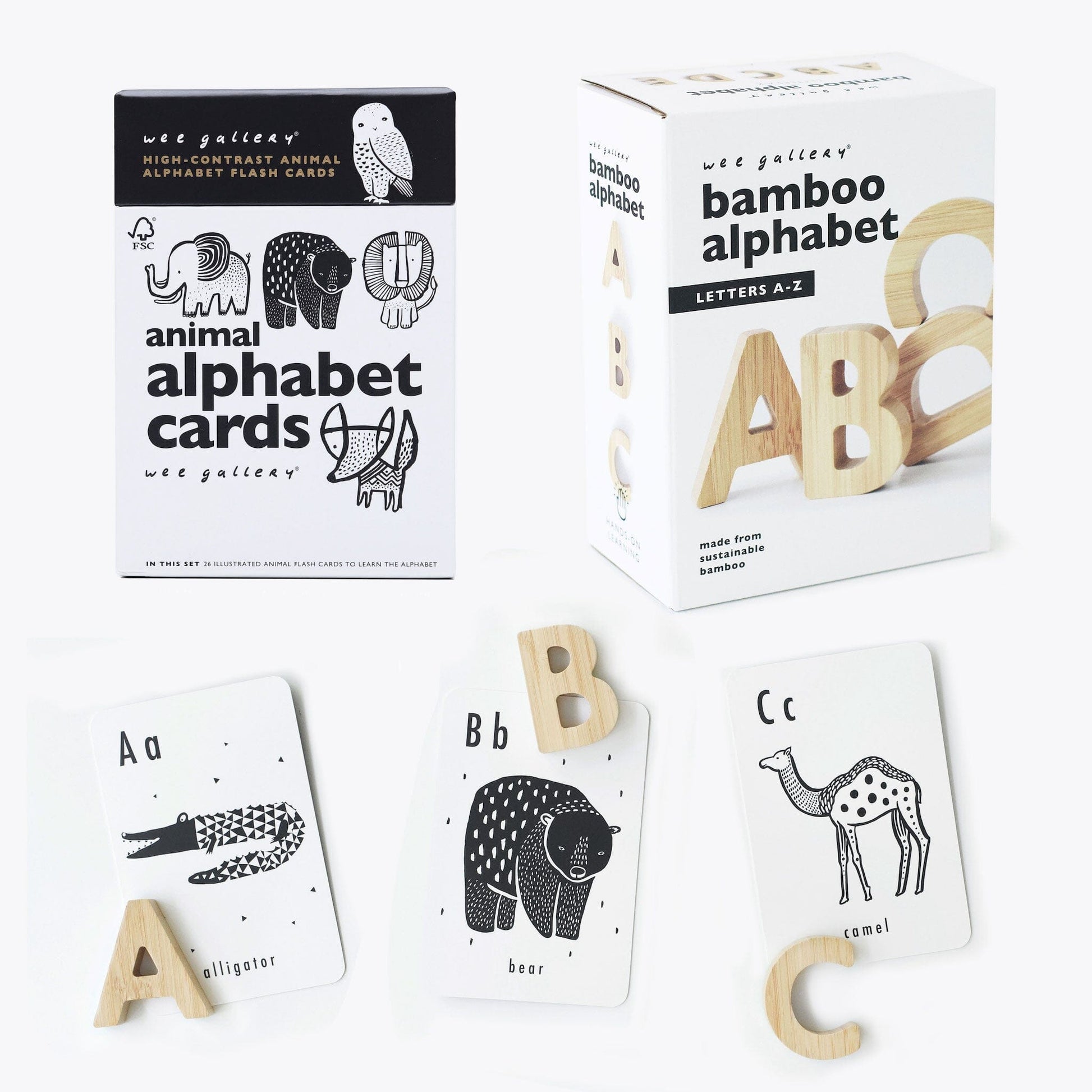 wee gallery alphabet adventure bundle cards and bamboo letters