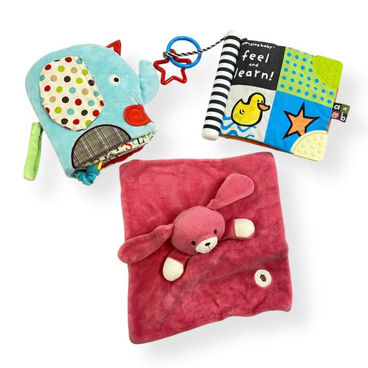 Baby Soft Book Bundle with Bunny Lovey Toys 
