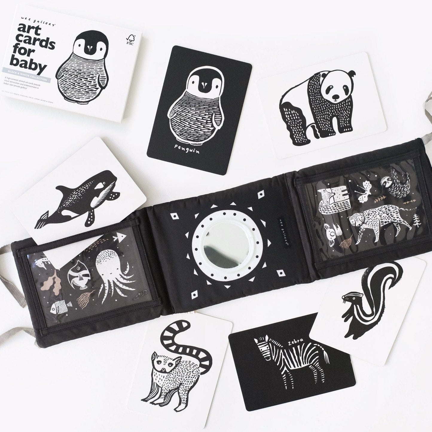 Baby Tummy Time Gallery with Mirror Bundle Gift Sets Black and White 