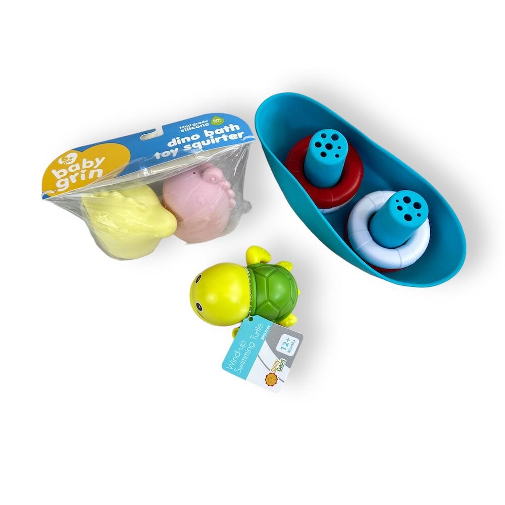 Mixed Brands - Bath Toy Bundle with Wind - up Turtle