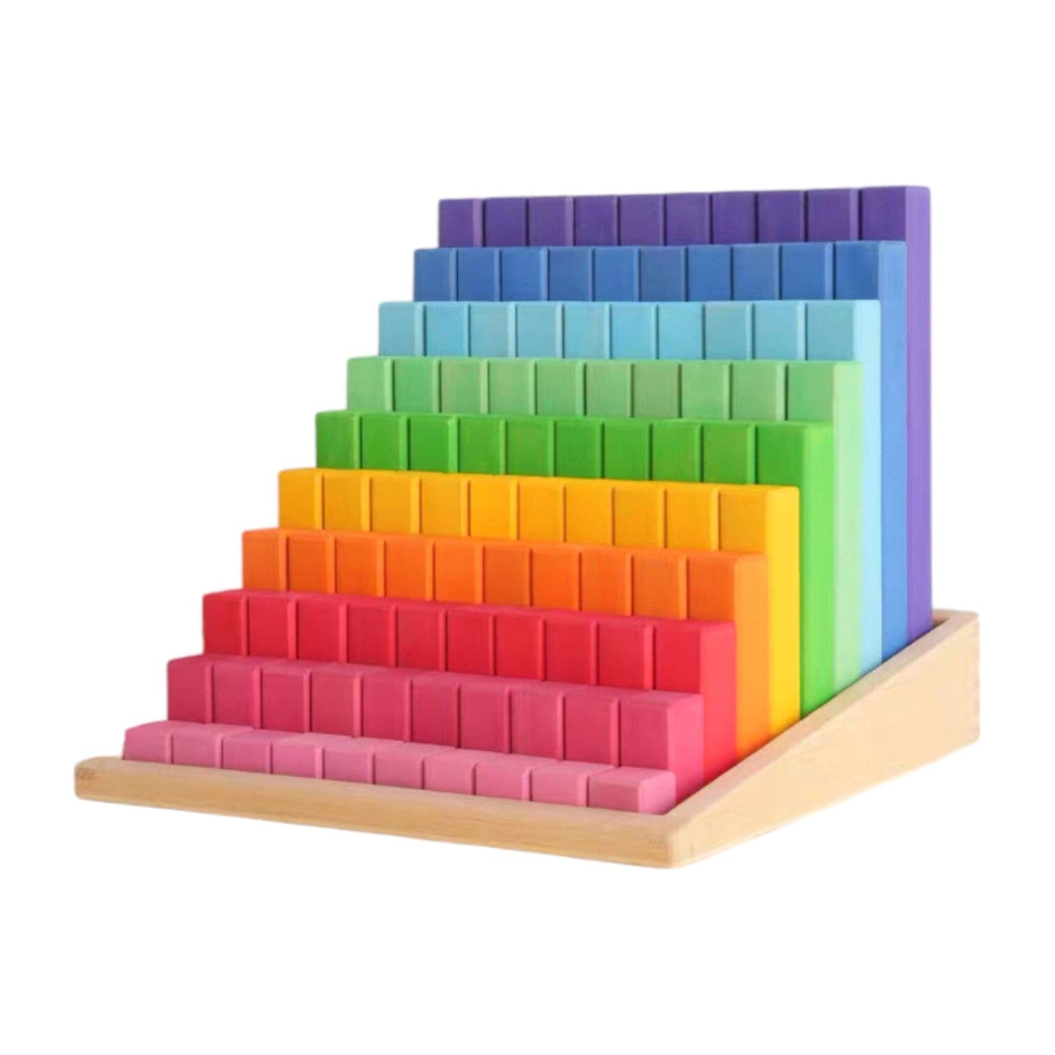 Green Elephant Home and Toys - Building Steps Rainbow Counting Blocks – 100 - Piece Wooden Prism Stair Set