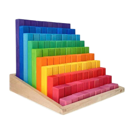 Building Steps Rainbow Counting Blocks – 100-Piece Wooden Prism Stair Set 