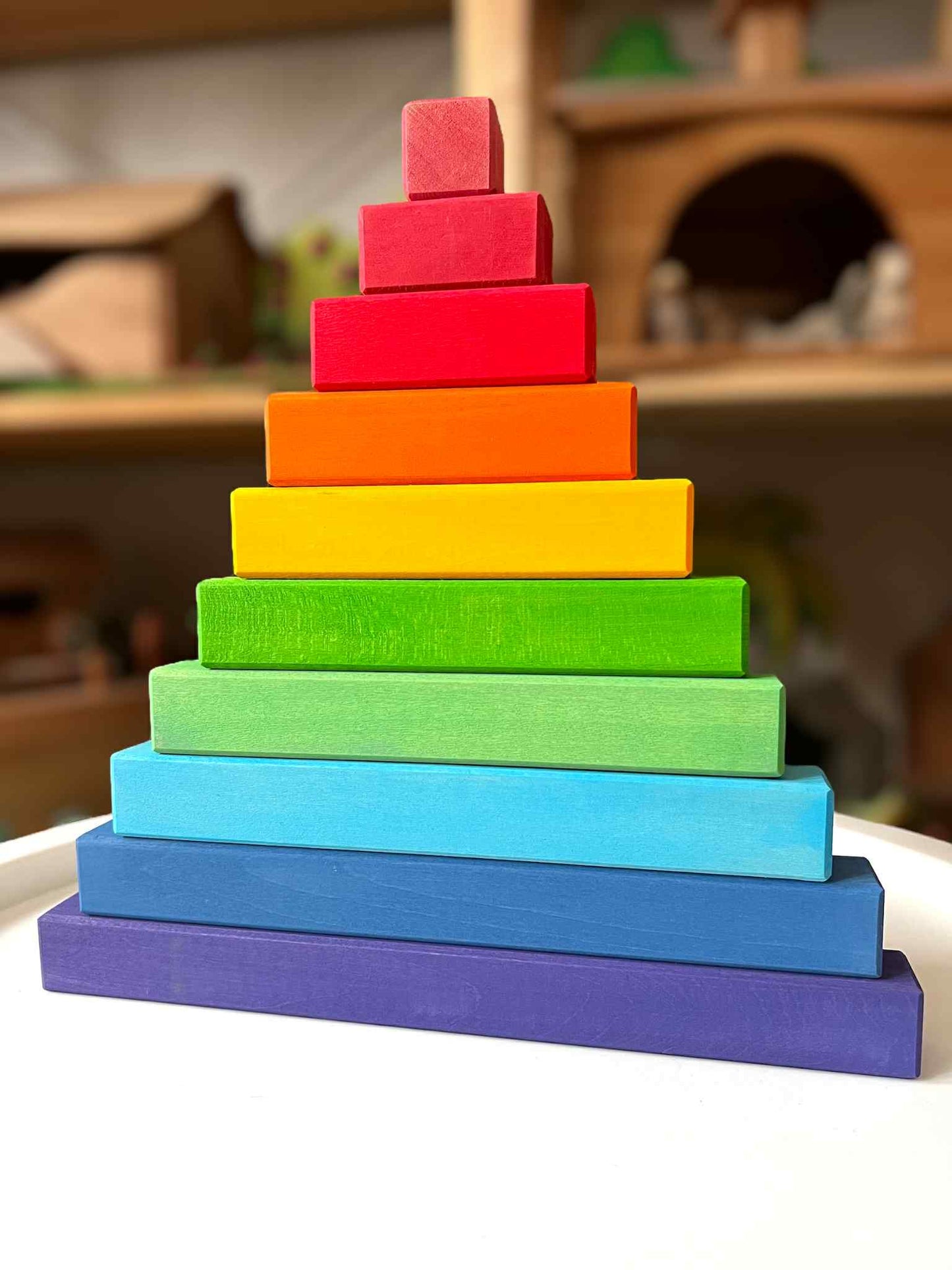 Building Steps Rainbow Counting Blocks – 100-Piece Wooden Prism Stair Set 