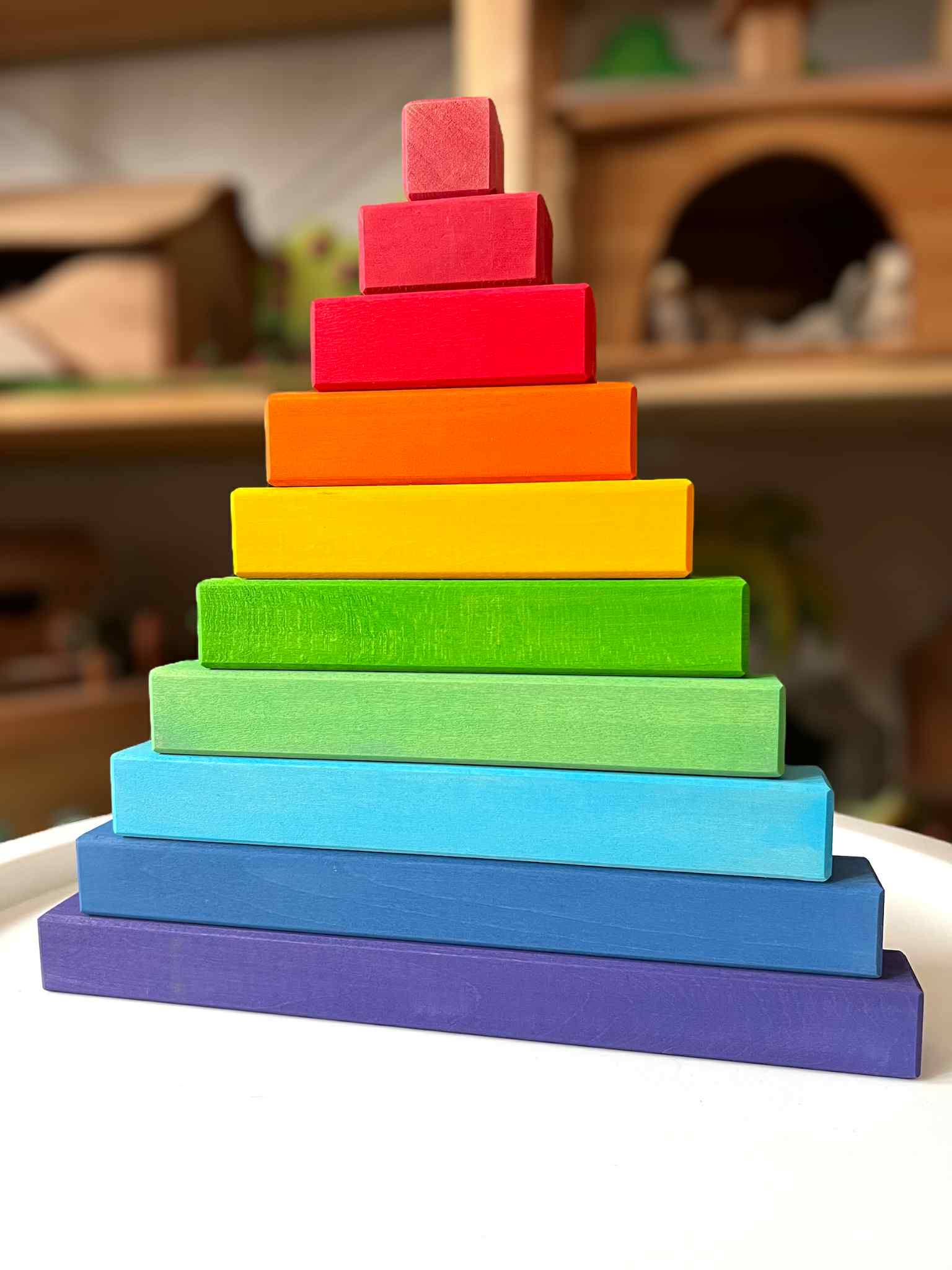 Building Steps Rainbow Counting Blocks – 100-Piece Wooden Prism Stair Set 