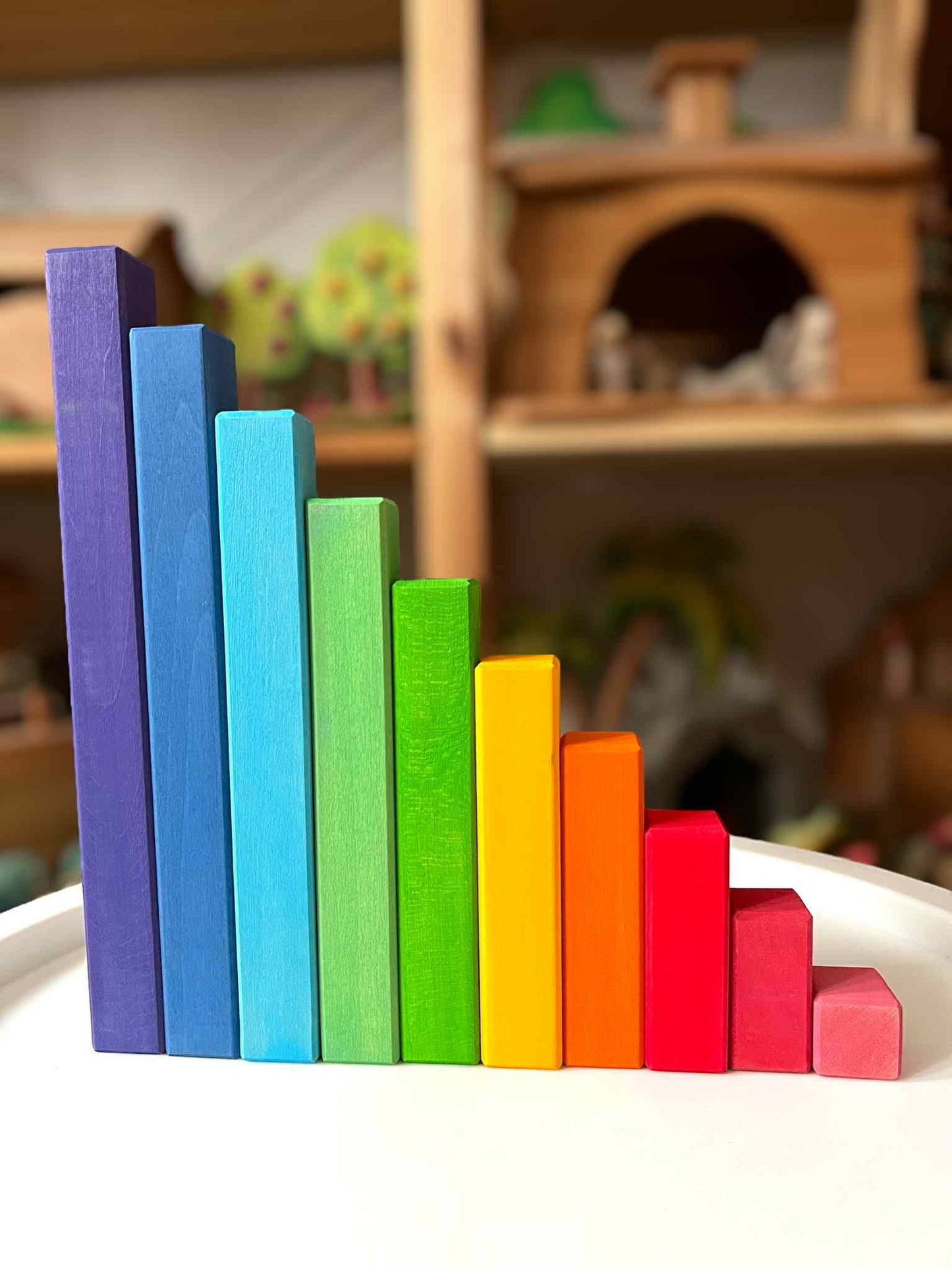 Green Elephant Home and Toys - Building Steps Rainbow Counting Blocks – 100 - Piece Wooden Prism Stair Set