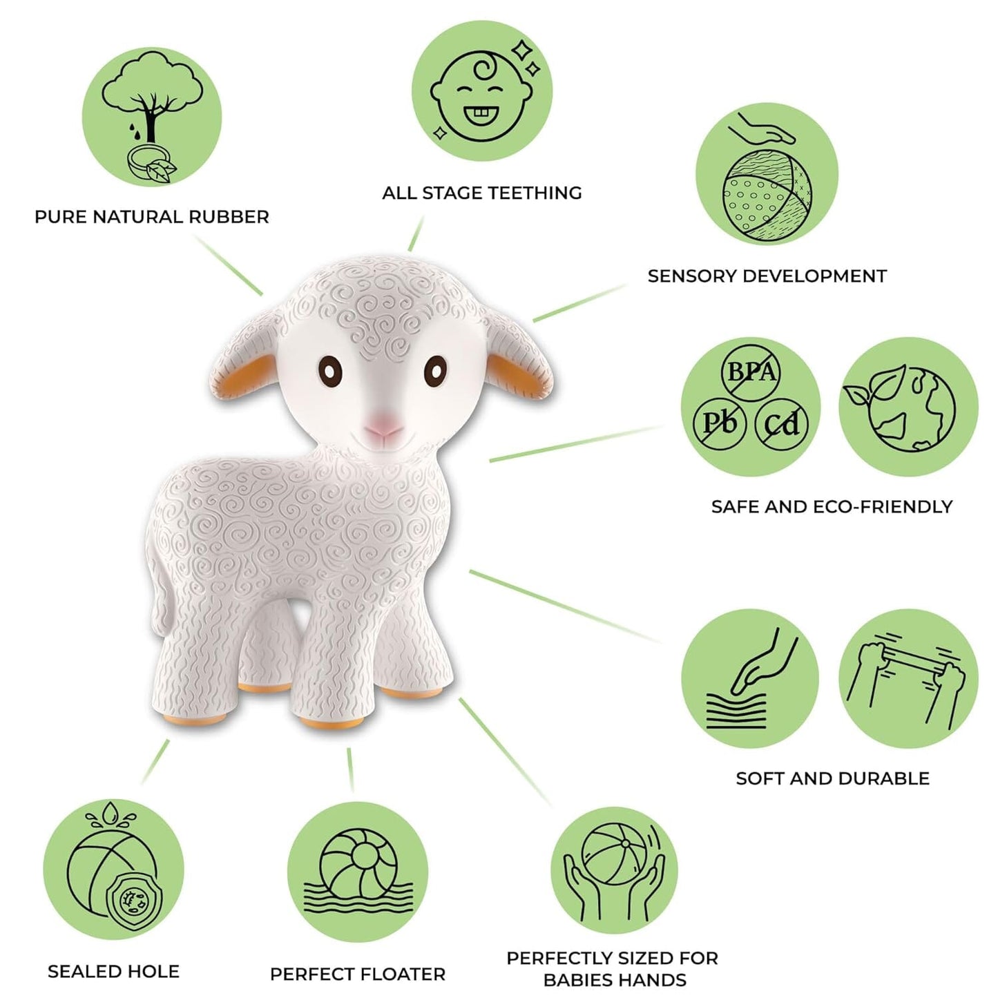 Caaocho Mia the Lamb Natural Rubber Teether Toys 