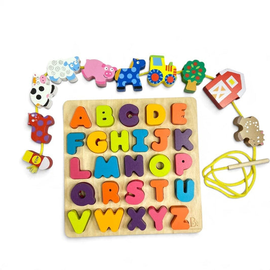 Colorful Wooden Learning Toy Bundle with Alpha Puzzle Toys 