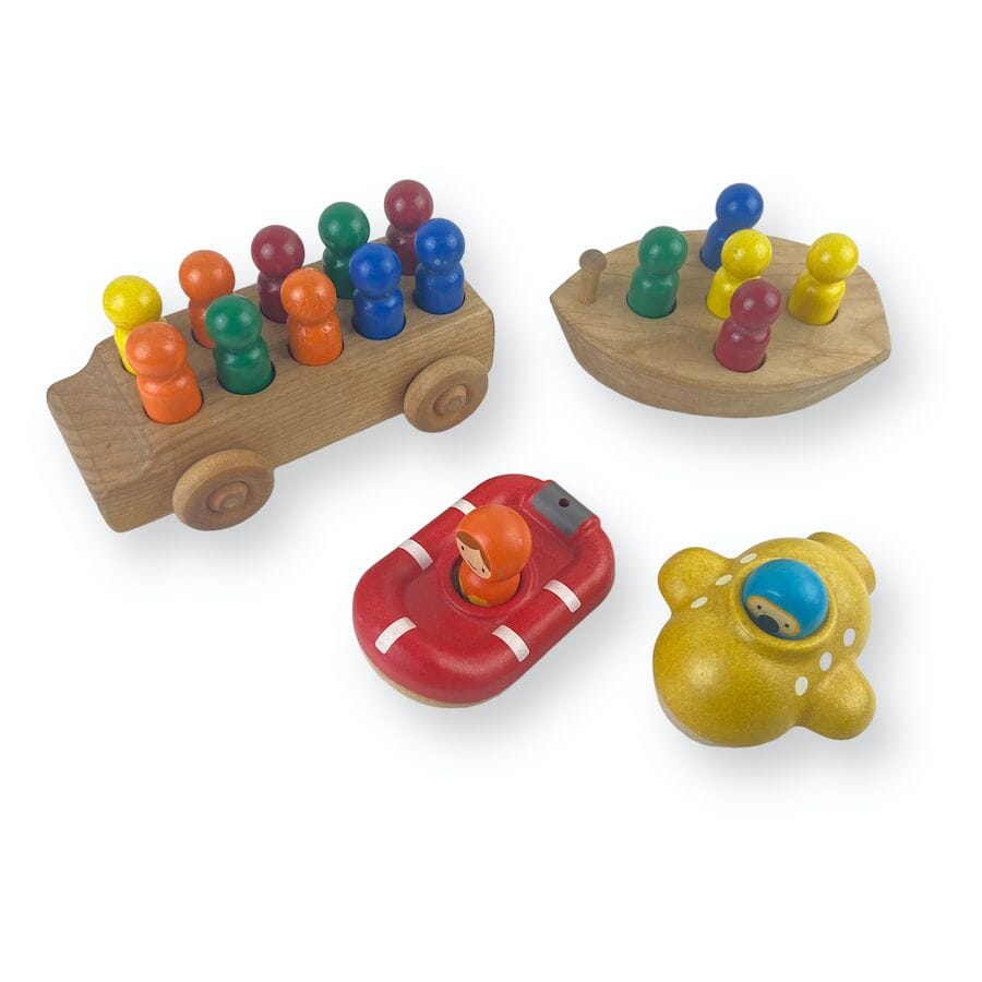 Colorful Wooden Vehicles and Figures Toys 