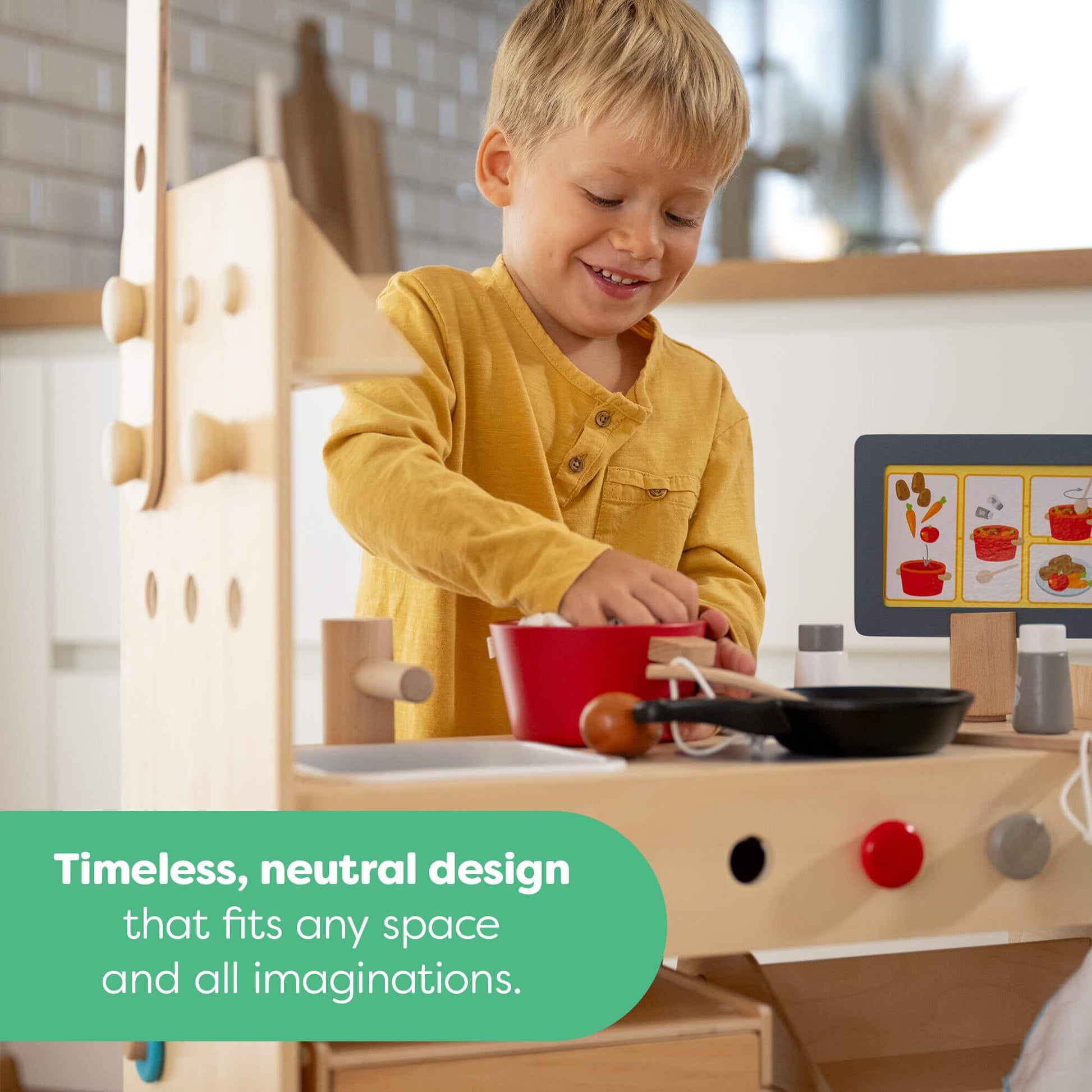 HABA USA - Creative Play 3 in 1 – Play Kitchen, Store & Workshop