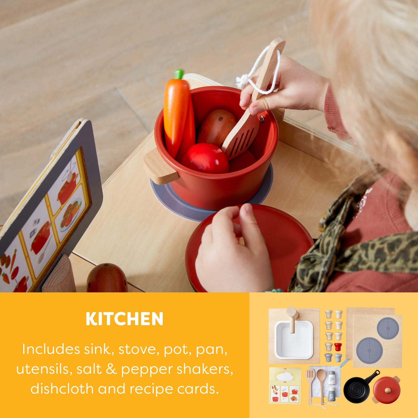 HABA USA - Creative Play 3 in 1 – Play Kitchen, Store & Workshop