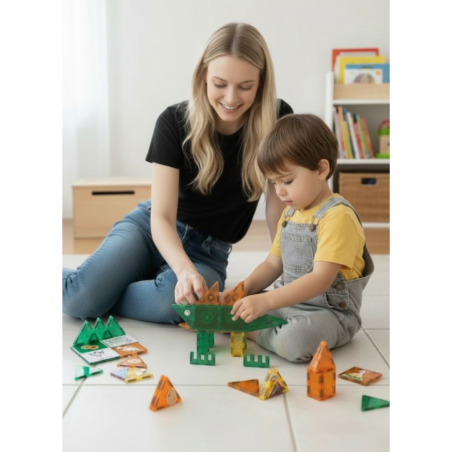 Dinosaurs 60-Piece Magnetic Tiles Building Set 