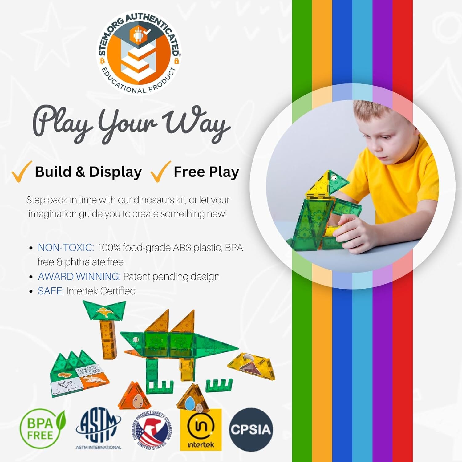 Dinosaurs 60-Piece Magnetic Tiles Building Set 