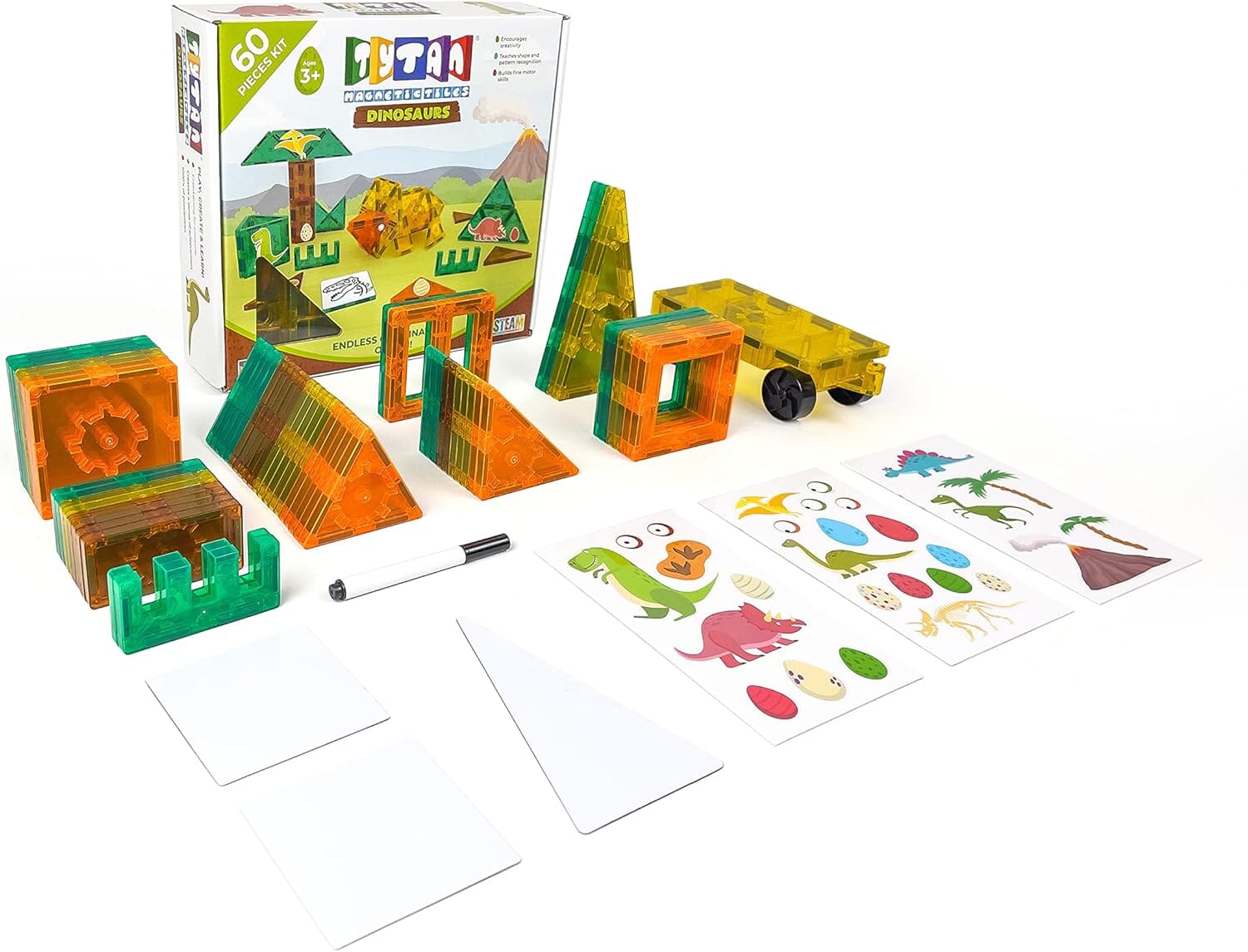 Dinosaurs 60-Piece Magnetic Tiles Building Set 