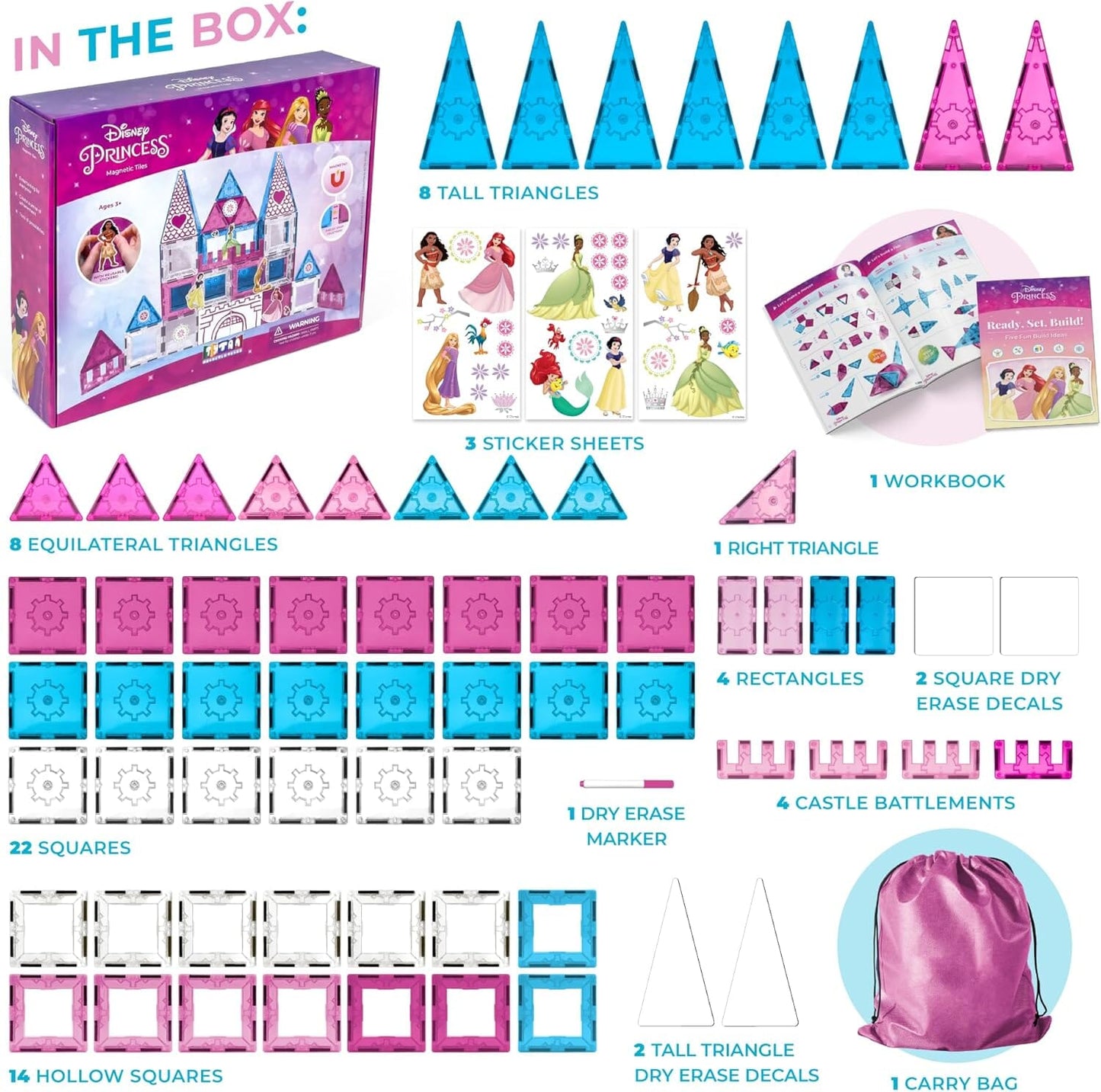 Disney Princess Magnetic Tile Castle Building Set Toys 