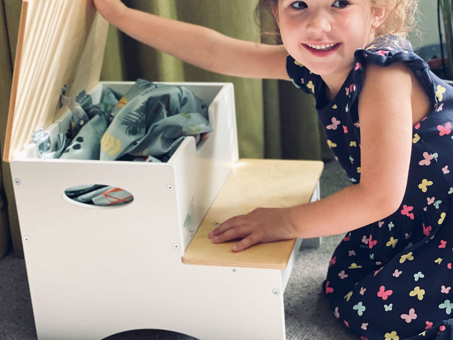Forest Steps Childrens Wooden Step Stool with storage compartment