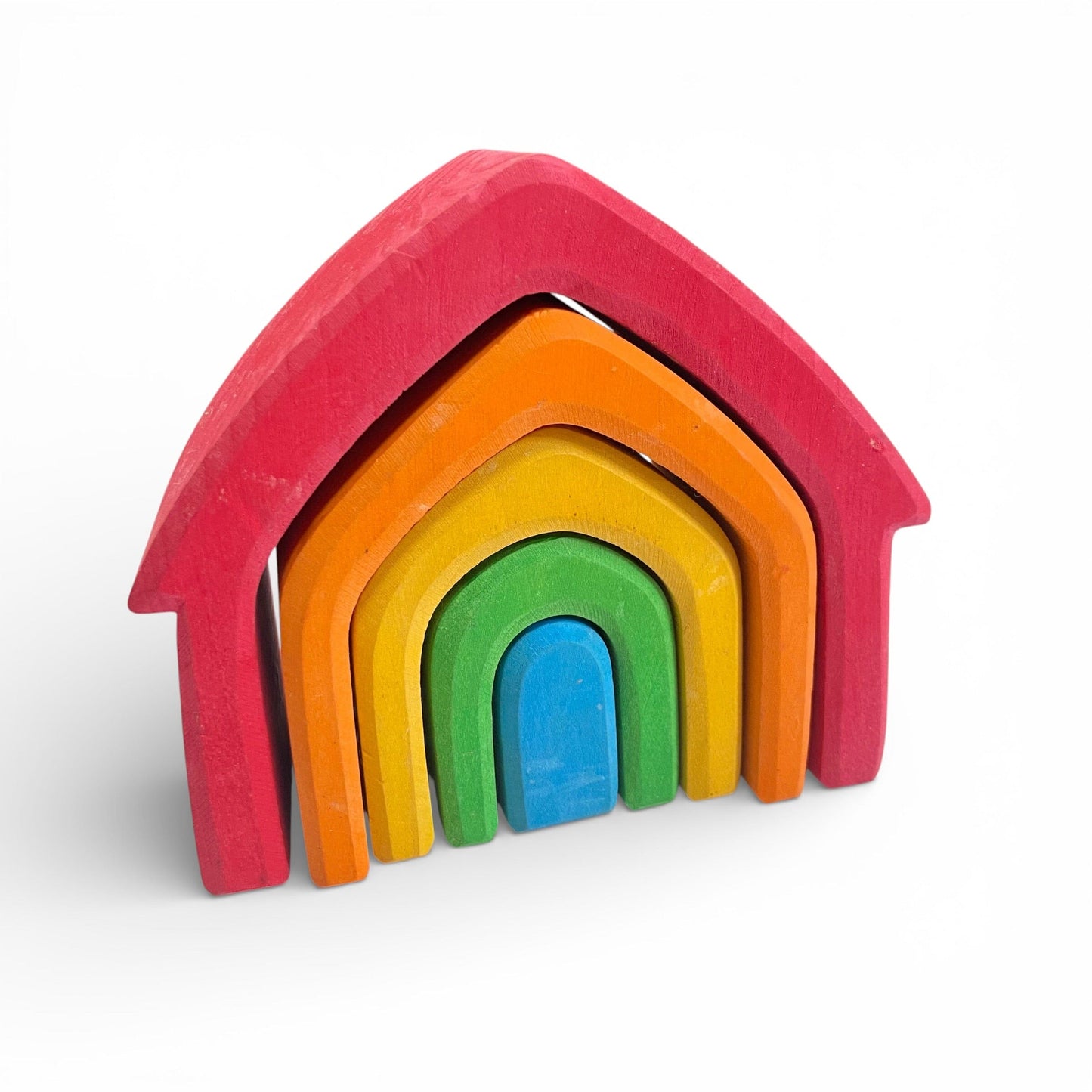 Grimm's Wooden Rainbow Nesting House Toys 