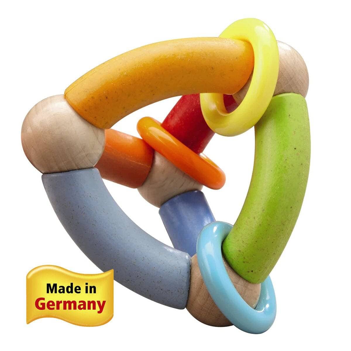 HABA wooden clutching toy in triangle shape made in Germany