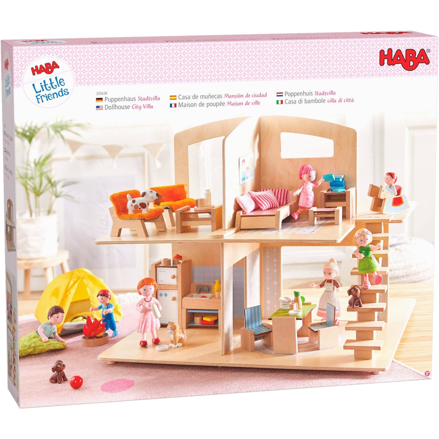 HABA USA - HABA Little Friends Dollhouse Town Villa with Furniture