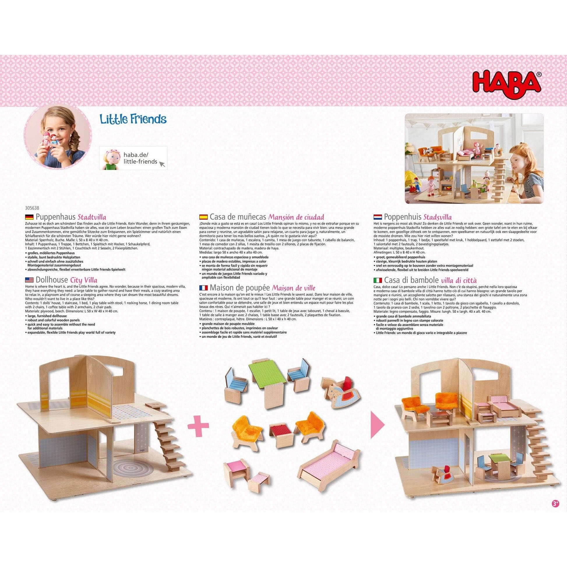 HABA Little Friends Dollhouse Town Villa with Furniture Little Friend Buildings 