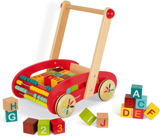 Janod Wooden ABC Buggy Cart Push Walker Toy
