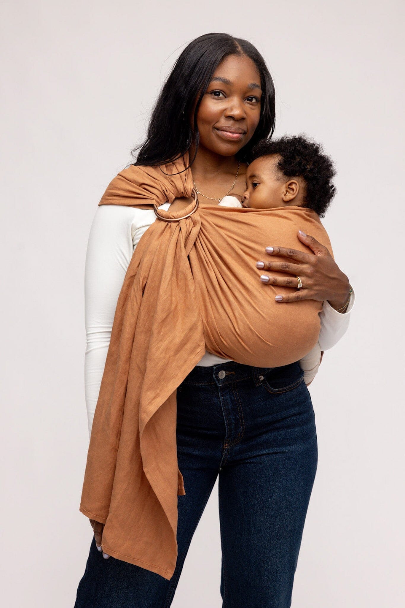 Linen Infant Sling Carrier - Caramel Ring Slings & Hip Carriers 