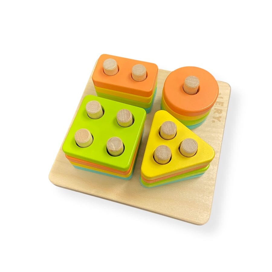 Lovevery Sort & Stack Peg Puzzle Toys Blue Green Yellow Orange 