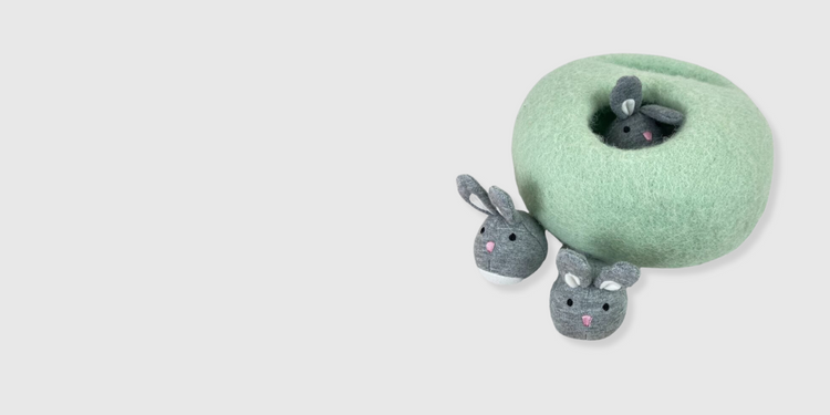 Used Lovevery Bunnies in Felt Burrow sensory toy for toddlers