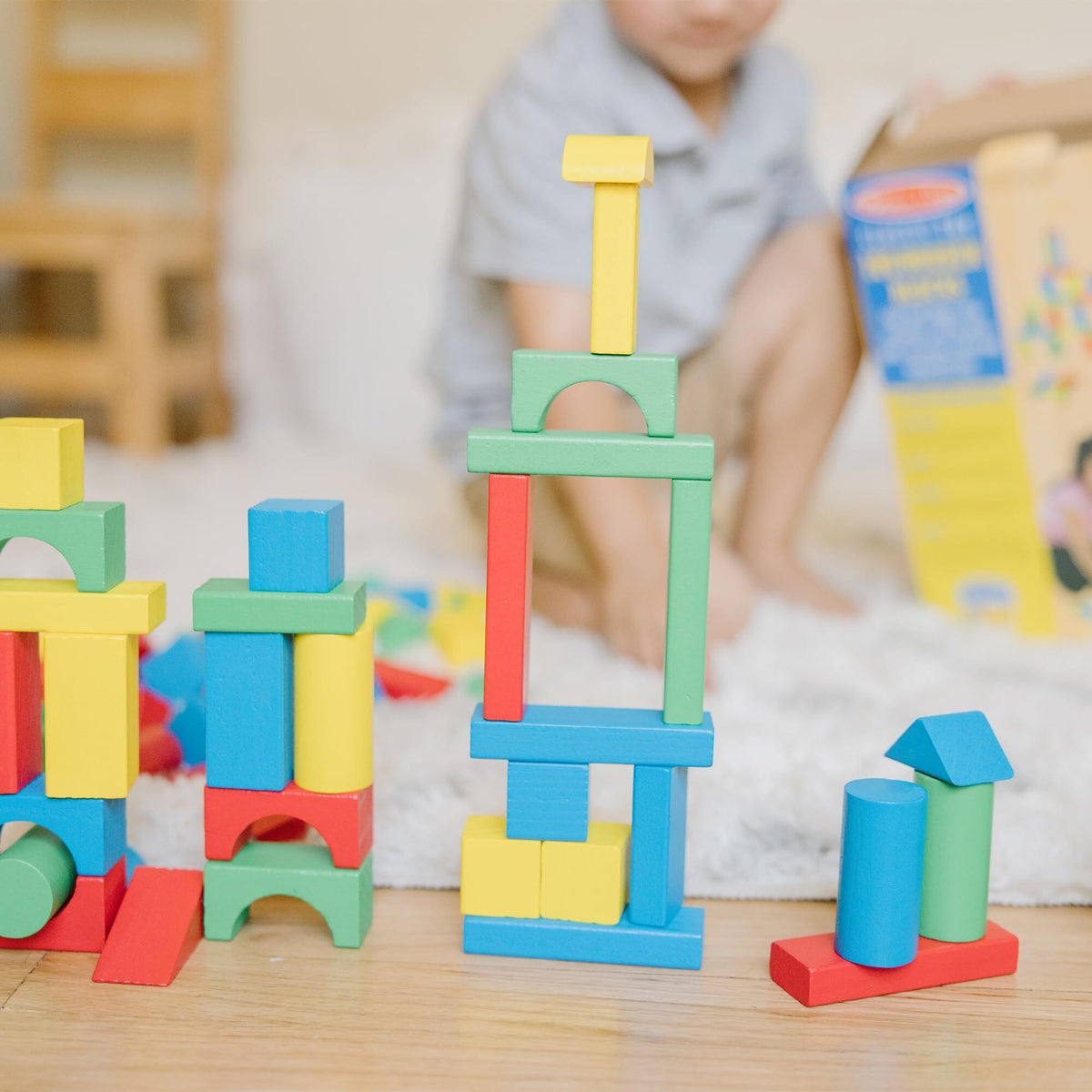 Melissa & Doug 100 Wooden Building Blocks with Storage Box MND481
