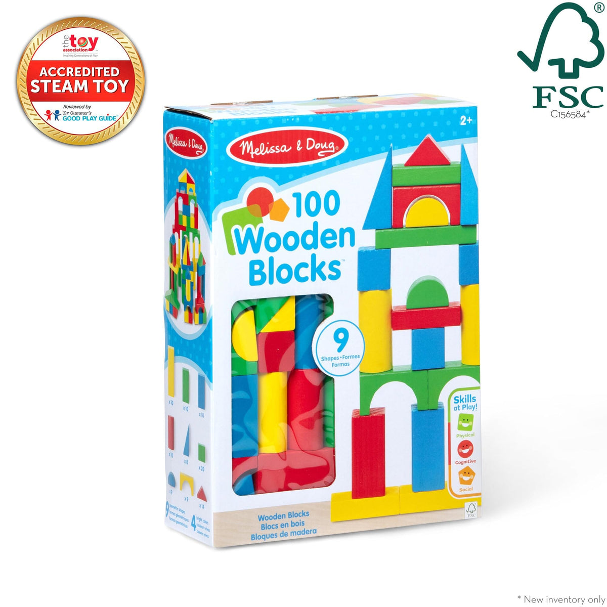 Melissa & Doug 100 Wooden Building Blocks with Storage Box MND481