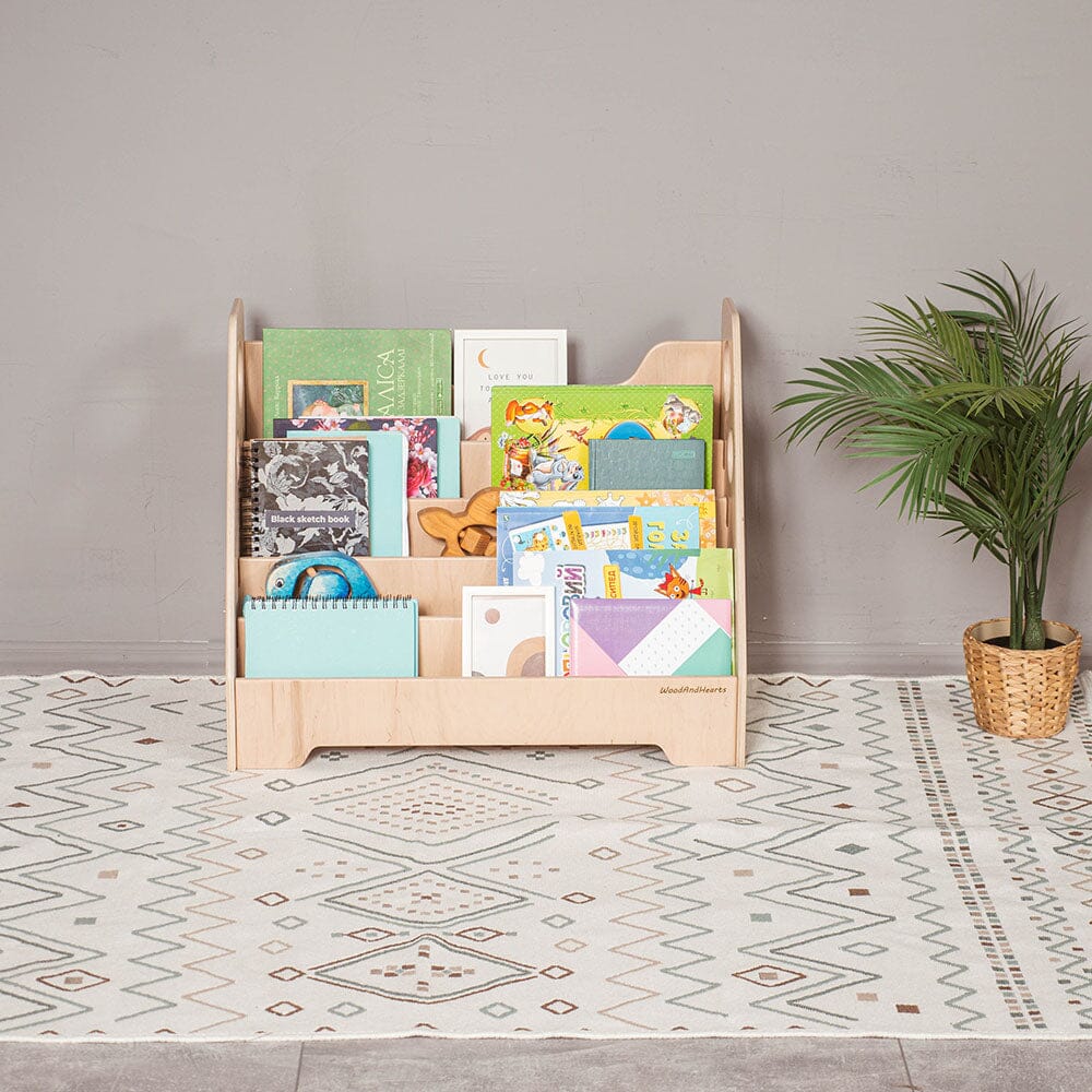 Montessori Bookshelf with books in situ