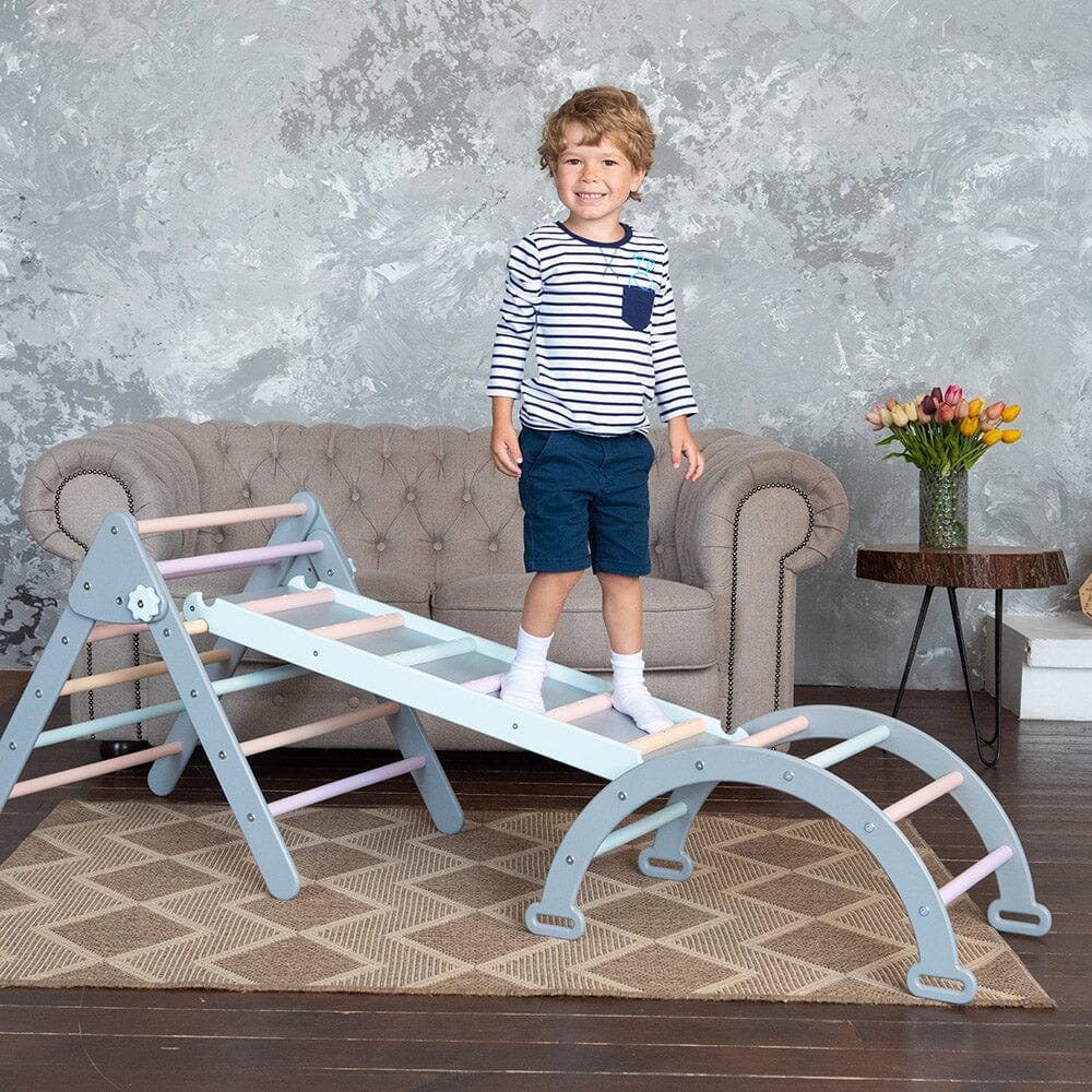 Montessori Climbing Set of 3 Climbing Set Gray + Pastel Ladder Small