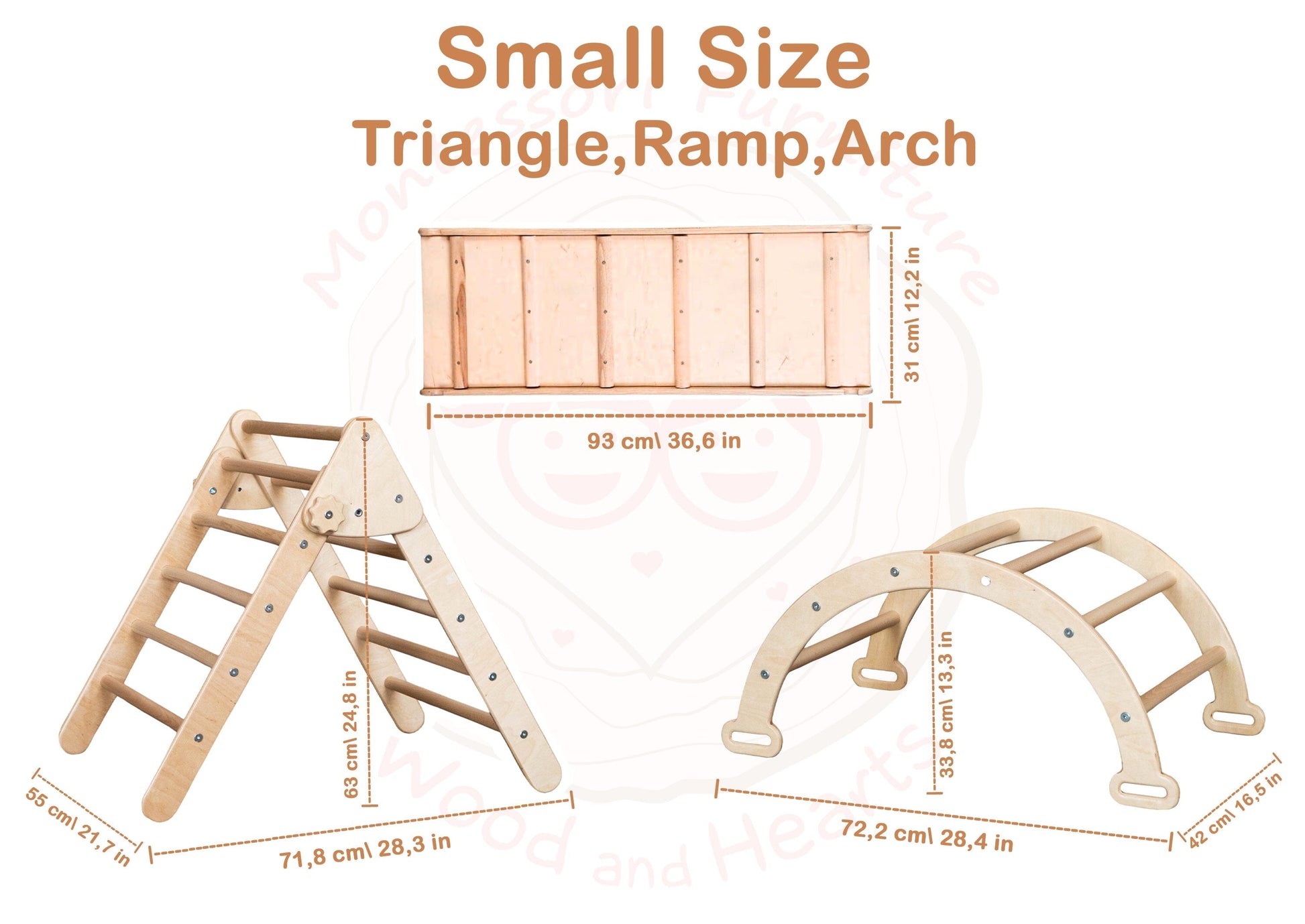 Montessori Climbing Set of 3 Climbing Set White + Natural Wood Ladder Small