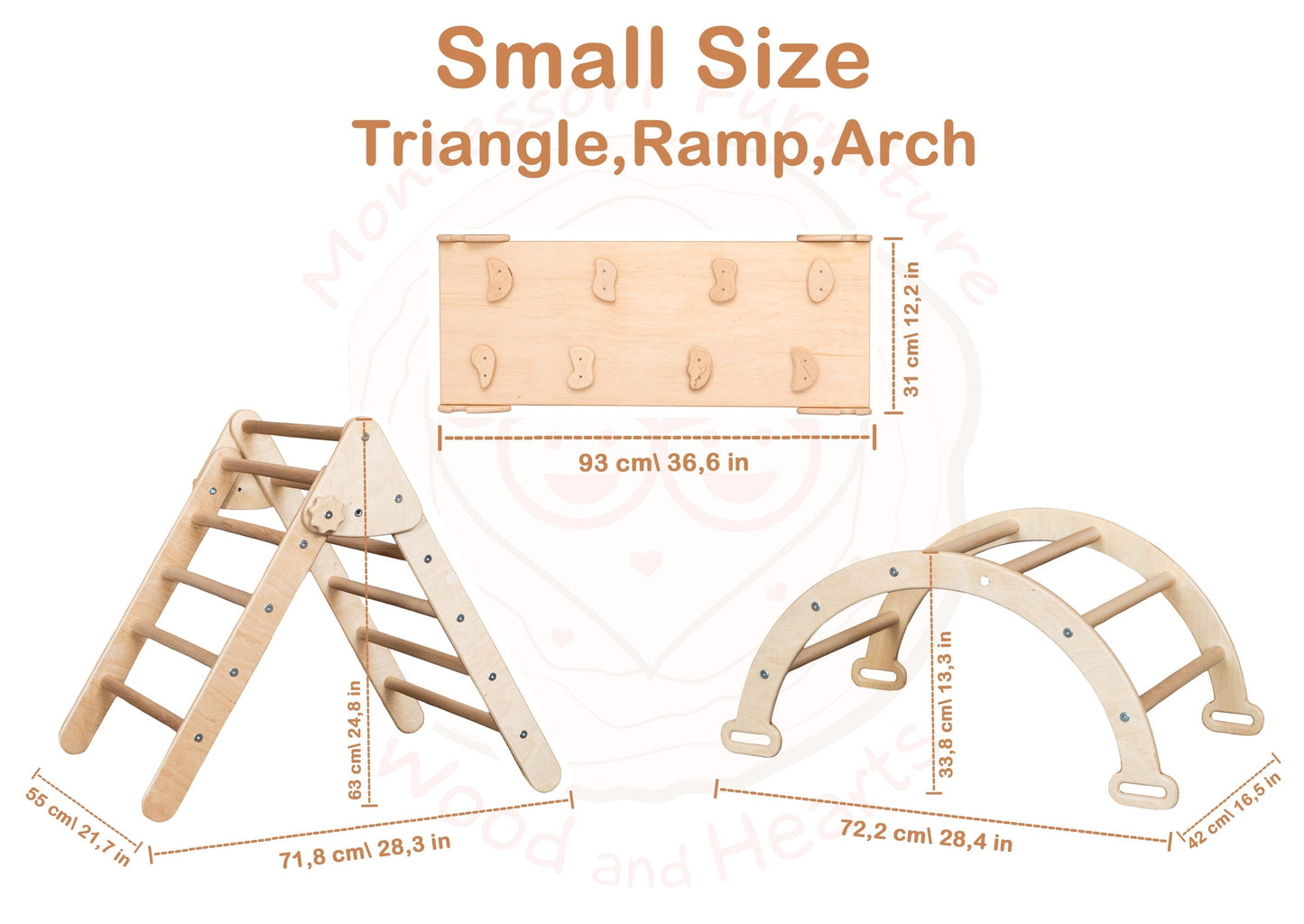 Montessori Climbing Set of 3 Climbing Set White + Natural Wood Rocks Small