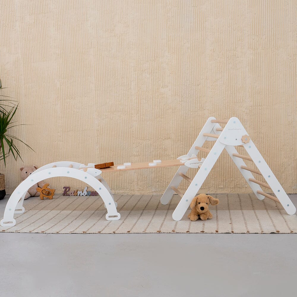 Montessori Climbing Set of 3 Climbing Set White + Natural Wood Rocks Standard