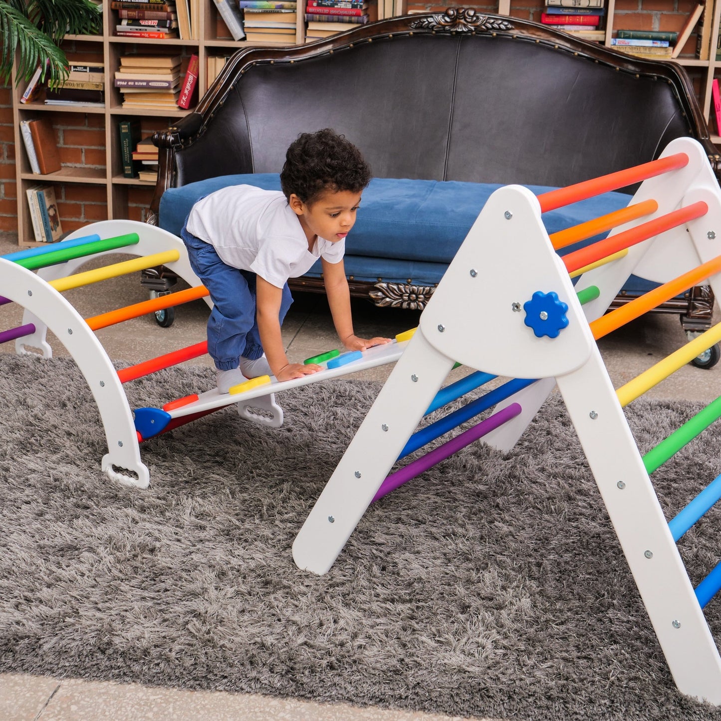 Montessori Climbing Set of 3 Climbing Set White + Rainbow Rocks Large