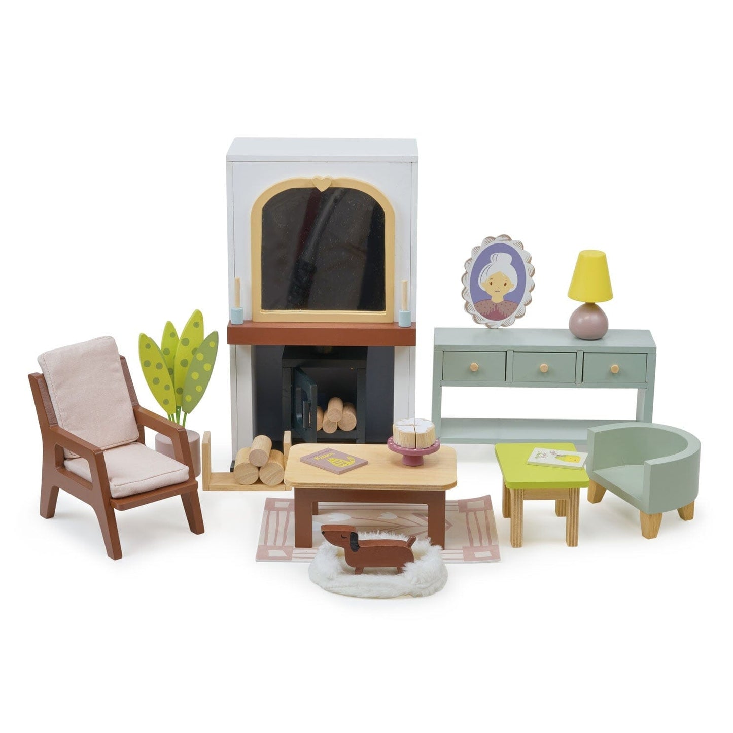 Wood dollhouse with furniture Tender Leaf Mulberry Mansion Living Room