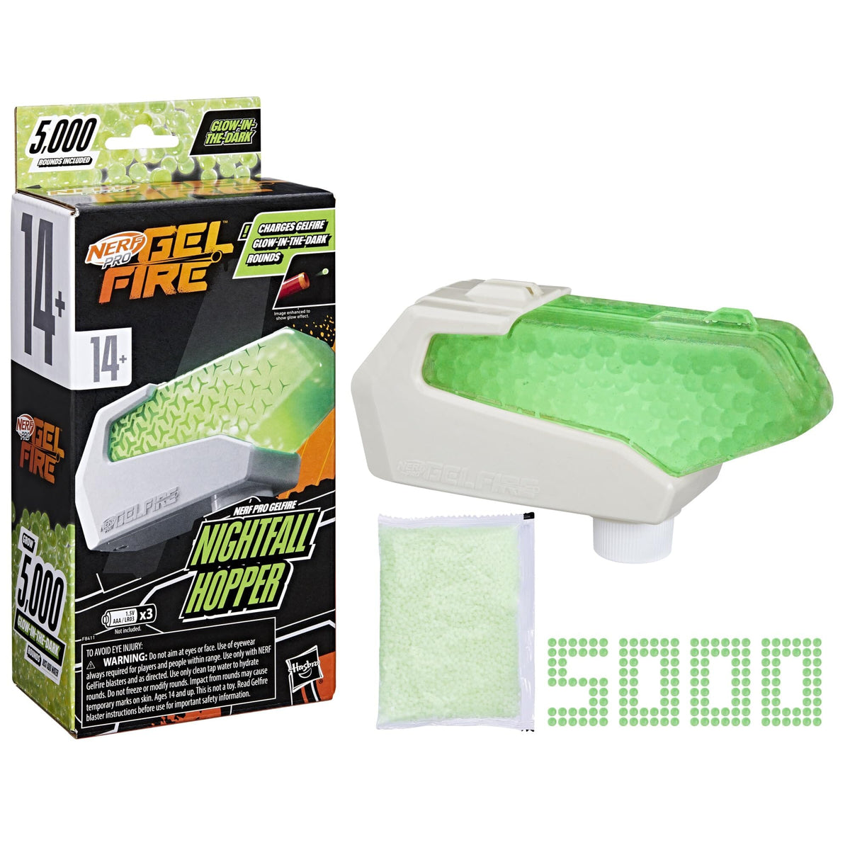 Nerf Pro Gelfire Nightfall Hopper with 5000 Glow Rounds F8411
