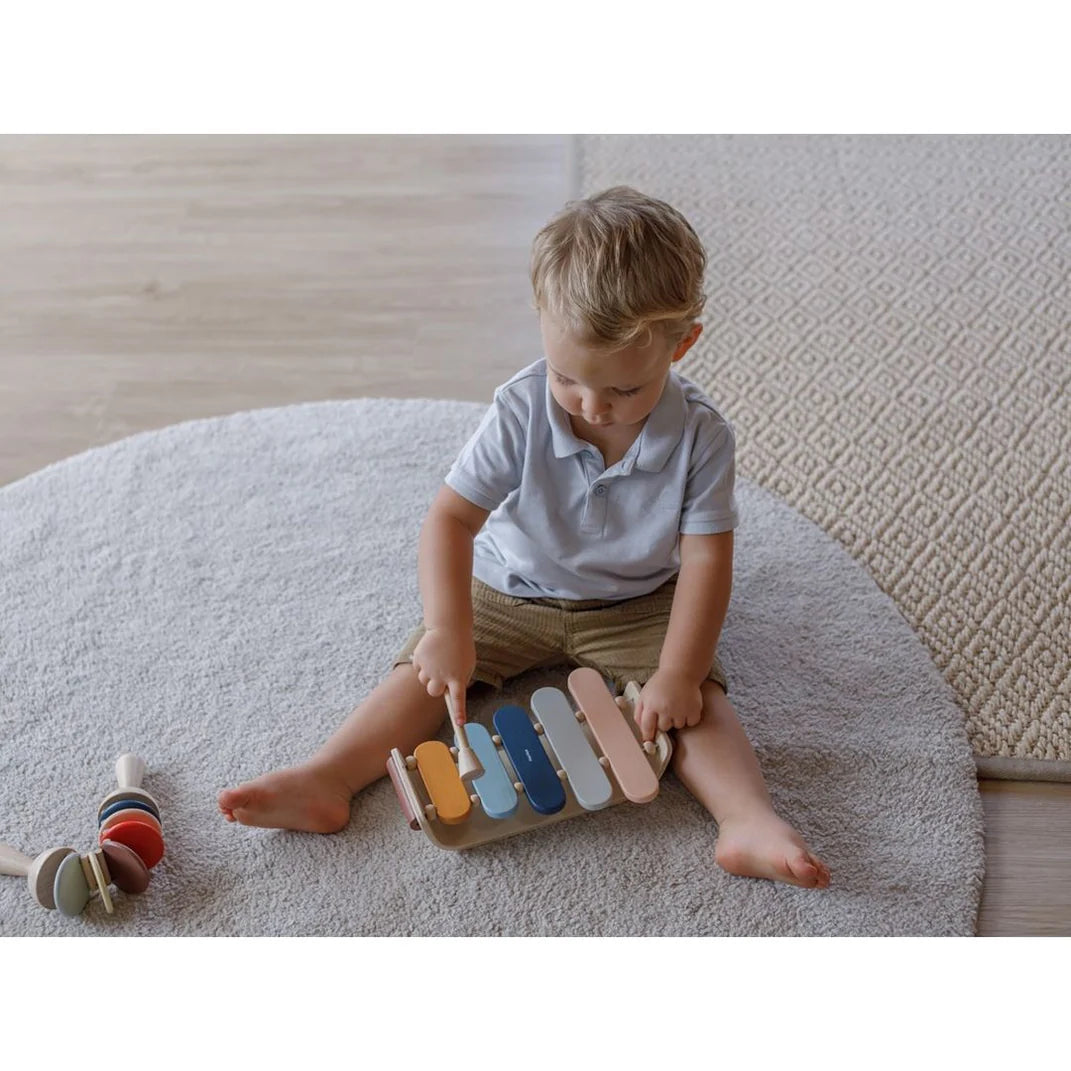 PlanToys Oval Xylophone being played by little boy