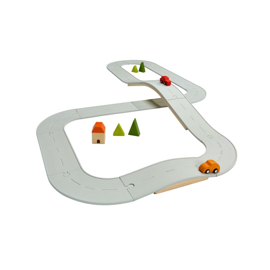 PlanToys Rubber Road & Rail Set in an alternate configurations.