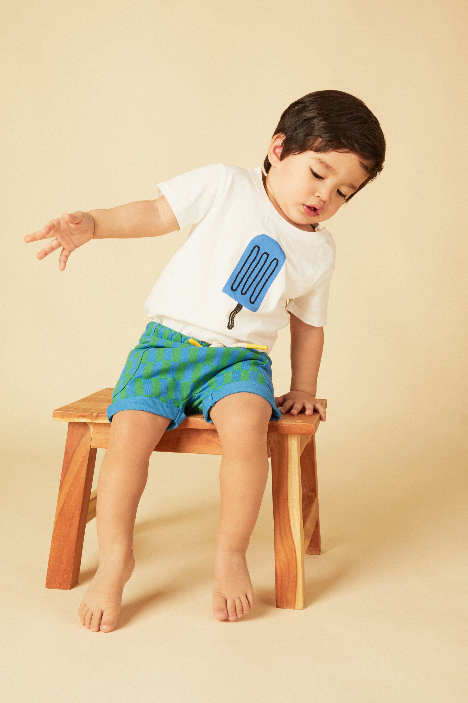 Recycled Cotton Blue Checkered Baby Short Shorts 