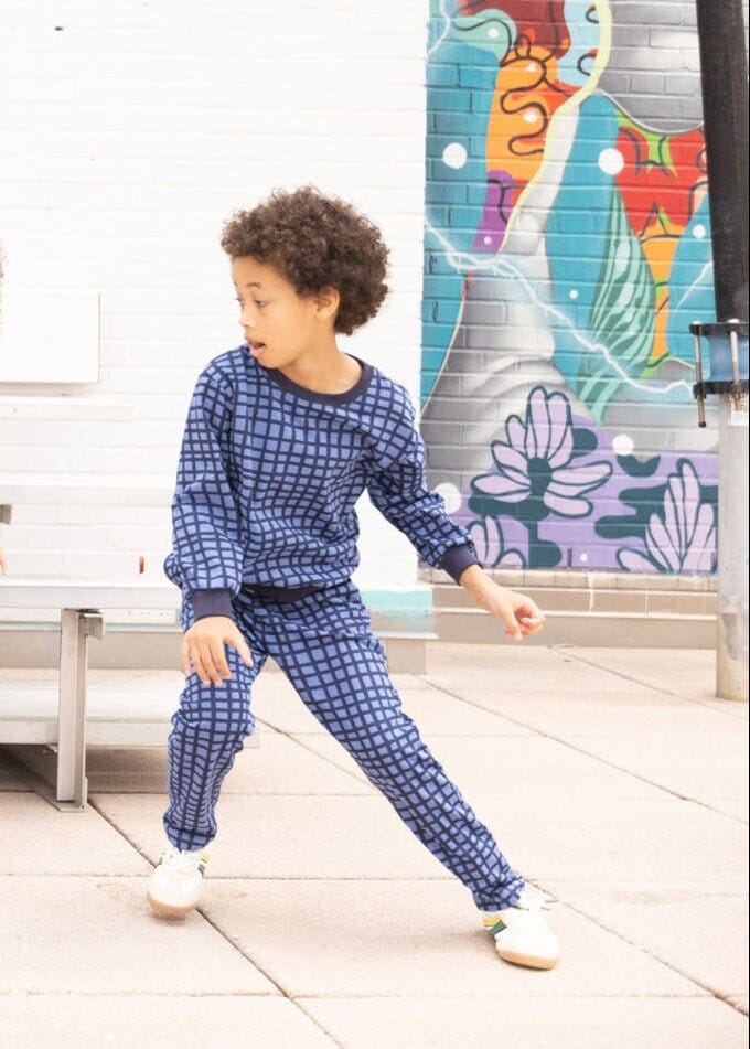 Recycled Cotton Blue Grid Jogger Joggers 