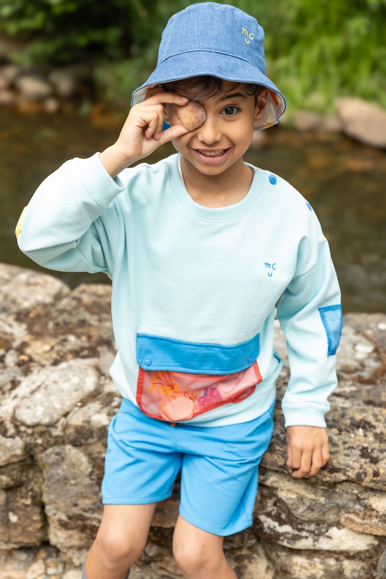 Recycled Cotton Blue Pocket Kid Sweatshirt Sweatshirt 