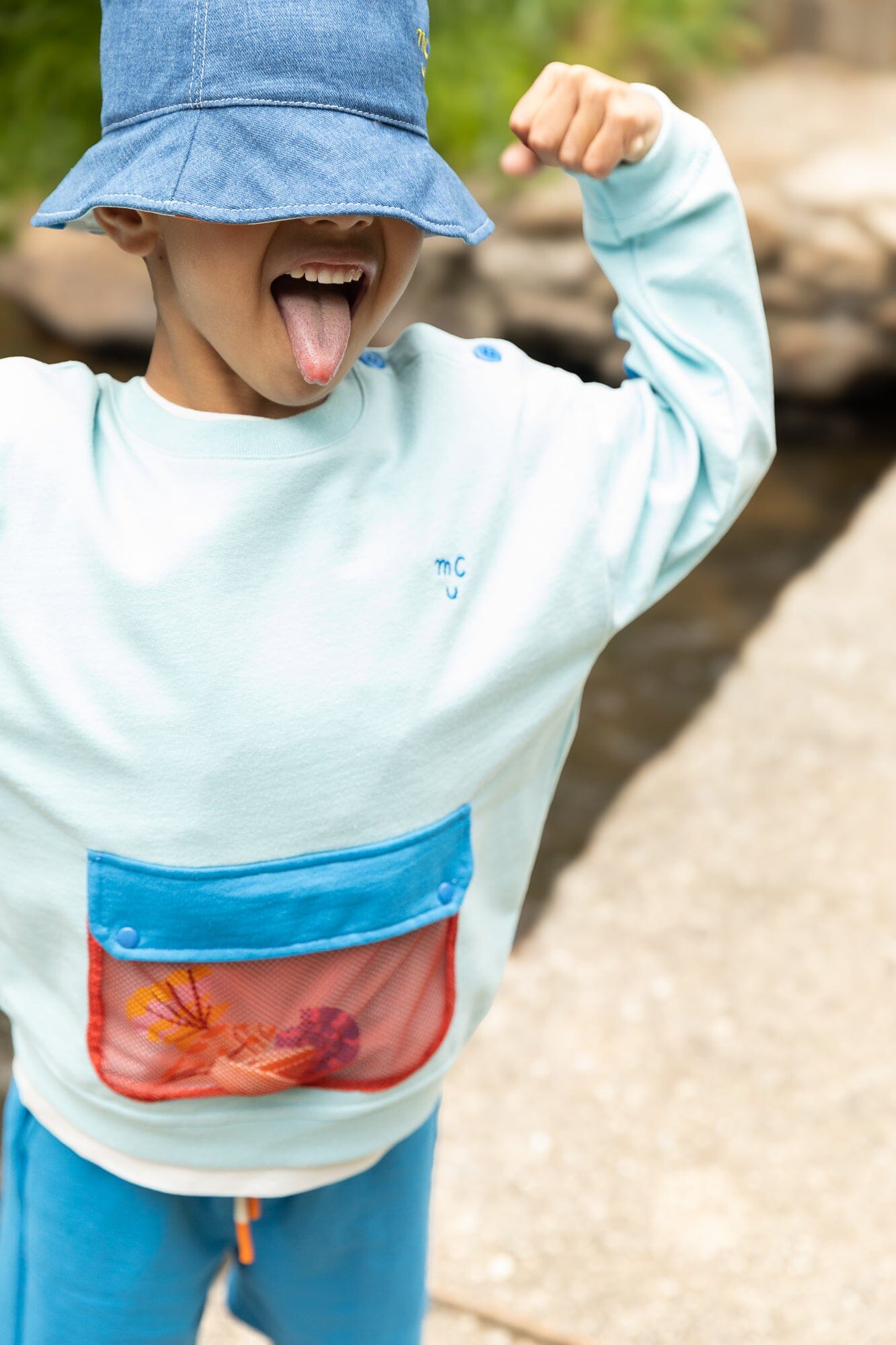 Recycled Cotton Blue Pocket Kid Sweatshirt Sweatshirt 