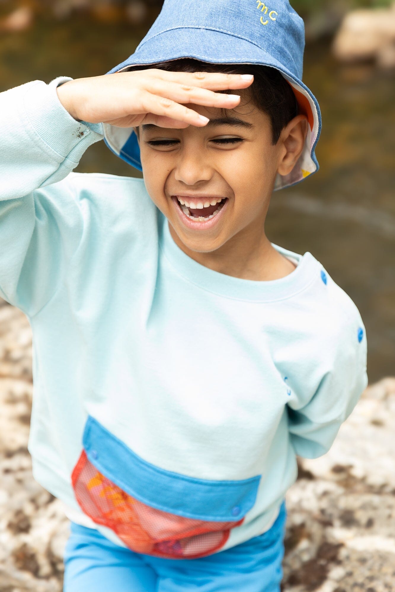 Recycled Cotton Blue Pocket Kid Sweatshirt Sweatshirt 